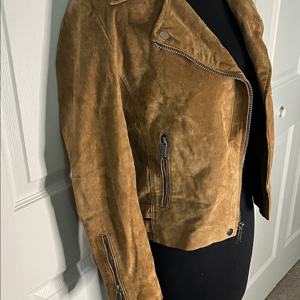 BCBGeneration Camel Brown Suede Leather Moto Jacket Extra Small - Picture 5 of 6